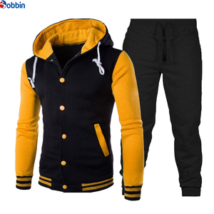 Ensemble de sport de haute qualité pour hommes, tendance, avec logo personnalisé, sweat-shirts patchwork, sweat-shirt de baseball classique, jogging - Product Image 4