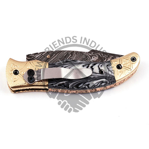 Cuchillo plegable hecho a mano de acero de Damasco con mango de madera Premium para caza OEM personalizable - Product Image 2