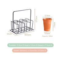 Ensemble de 6 gobelets en argile terracotta faits à la main, style Japandi, support en fer noir, design indien Kulhad, étanches, compatibles lave-vaisselle et micro-ondes