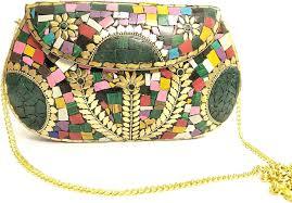 Bolso de mano moderno y ecológico con incrustaciones de piedras y cadena de latón, estilo mosaico, para uso nocturno. - Product Image 2
