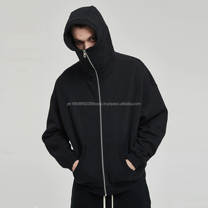 Sweat à capuche zippé en coton 500 g/m² avec impression personnalisée, style streetwear, veste lourde, style masqué, sweat à capuche zippé surdimensionné - Product Image 4