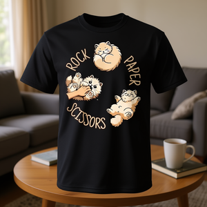 T-Shirt con Stampa Gatto per Gioco Forza, Carta, Coltello - Promozionale, per Donna, Uomo e Bambini - Product Image 3