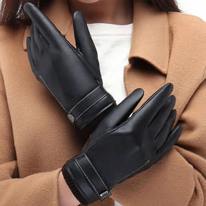 High Quality <b>Touchscreen</b> Winter Warm Sheepskin Leather With Lining Daily Dress Driving <b>Gloves</b> Wool Cashmere Blend Cuff - Product Image 2