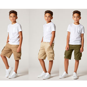 Pantalones Cortos de Sarga para Niños, Diseño Clásico de Color Sólido, Tela de Sarga de Algodón Cómoda, Cintura Elástica, Duraderos para el Verano, Ropa Casual Escolar - Product Image 6