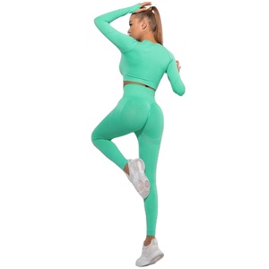 Conjunto de Yoga de compresión adelgazante elástico para mujer personalizado de la más alta calidad suave ligero transpirable ajuste activo para mujer - Product Image 4