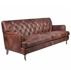 Canapé Chesterfield en cuir véritable de luxe, convertible, trois places, qualité supérieure, directement de l'usine, pour salon de villa. - Product Image 6