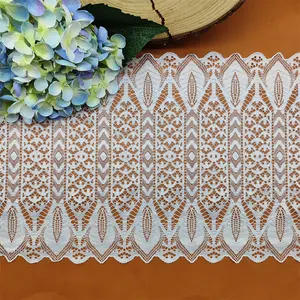 Lace High Quality 23cm Spandex/Nylon Stretch Sustainable Material White Lace Trim Tassel Elastic Mesh Fabric Type 150 Yds/Roll