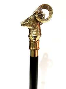 Nautical Walking Stick Antique 3 Fold Designer Brass Goat Handle Style Wooden Folding Black Walking Stick <b>Gift</b> - Product Image 5