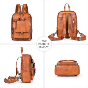 Brown Genuine Leather Fashion Waterproof Multi-functional Travel Crossbody <b>Shoulder</b> Sling Backpack Chest <b>Bag</b> <b>Men</b> - Product Image 3