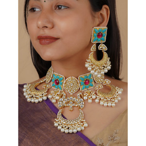 Conjunto de Collar de Novia Chapado en Oro Multicolor TJ-S114FP Thappa Jadau Kundan Joyería Fina de 24K para Regalos - Product Image 1