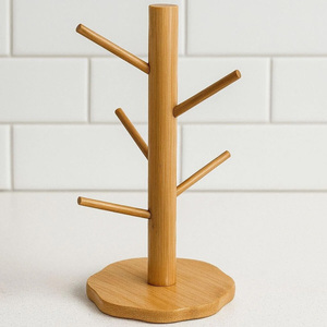 Modern 5+ Tier Bamboo Cup Stand Wall Mounted 15x35cm High Quality <b>Rack</b> Made in Turkiye - Product Image 1