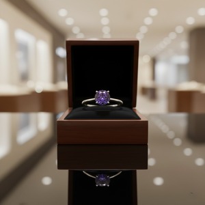 Anillo de Plata 925 para Mujer con Corte Redondo y Amatista Natural en Engaste Abierto para Bodas, Compromisos y Fiestas, Estilo Minimalista - Product Image 6