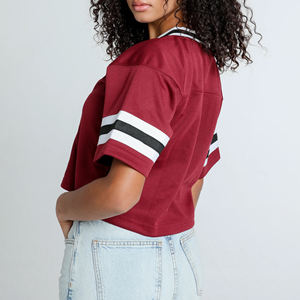 Camiseta de fútbol americano en blanco barata, camiseta al por mayor para mujer, camiseta de fútbol personalizada, camiseta de malla holgada con hombros caídos y cuello en V - Product Image 2