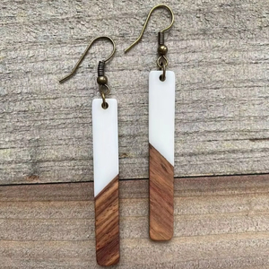 FAIT À LA MAIN COEUR Feuille D'or Noir Blanc Résine Coeur Forme Boucles D'oreilles Carré Rond Géométrique En Bois Résine Boucles D'oreilles - Product Image 1