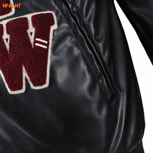 Chaqueta de invierno con cuello levantado de cuero auténtico estilo universitario negro de alta calidad unisex para hombre esencial - Product Image 4