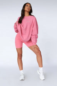 Conjunto de Sudadera Oversize Bordada de Color Liso, Tejido de Algodón, Cuello Redondo, Estilo Casual para Mujer, Colección Primavera - Product Image 3