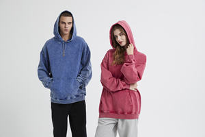 Custom Acid Wash Streetwear Hoodie Fleece Blank Vintage Bolsillos desgastados Doble capa Sun Faded Acid Wash Hoodies - Product Image 3