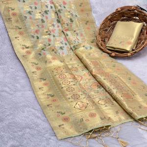 VASTRA COTTAGE Sari de Seda Kora Premium con Tejidos Meenakari en Toda la Prenda, Pallu de Zari de Lujo y Blusa de Brocado Butti - Product Image 4