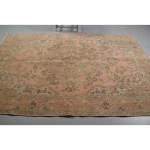 6.2x9.4 ft Rug, Turkish Vintage Rug, <b>Brown</b> Blue Abstract <b>Wool</b> Rug - Product Image 3