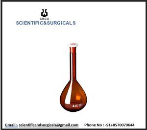 Flacon jaugé de laboratoire de différentes tailles de 5ml à 2000ml verre de couleur ambre avec bouchon I/C pour l'enseignement de la chimie - Product Image 4