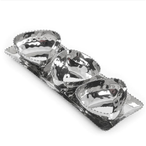 Juego de acero inoxidable de alta calidad de tres fruteros de lujo Diseño moderno pulido con espejo con bandeja para fiestas - Product Image 1