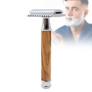 Rasoir à double lame pour homme de qualité supérieure Manche en bois d'olivier réutilisable pour le visage et le corps Rasoir de sécurité premium de marque privée OEM - Product Image 6