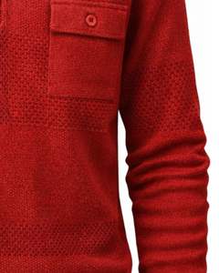 Suéter Polo de Punto de Lana Rojo para Hombre, Manga Larga, Cuello con Botones, Cálido para Invierno, Textura Suave, Informal, para Oficina - Product Image 6