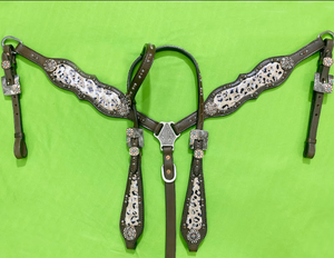 Decorado con cuero estampado de leopardo personalizado caballo occidental Headstall caballo Headstall brida pecho Collar Set - Product Image 6