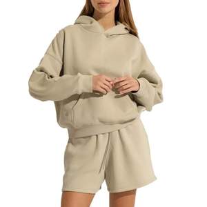 Ensemble sweat à capuche et short en coton pour femme |   Ensemble streetwear oversize pour l'hiver, confort en polaire douce, tissu respirant, tendance - Product Image 3