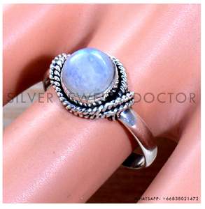 Minimalistic Pure 925 Sterling Silver <b>Ring</b> With <b>Top</b> Round Brilliant Cut Moonstone Stone Bezel Set <b>Finger</b> <b>Ring</b> Bohemian Jewelry - Product Image 2