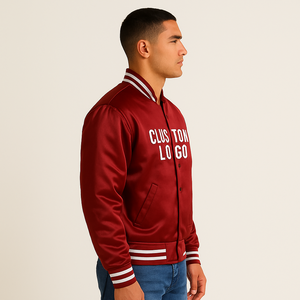 Blouson Bomber en Satin Personnalisé pour Hommes Style Universitaire Premium avec Logo Brodé, Approvisionnement en Gros Direct Usine OEM/ODM - Product Image 4