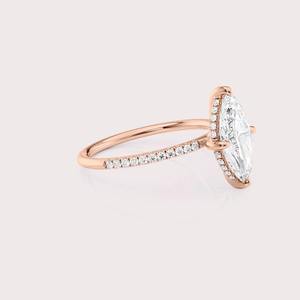 แหวนหมั้นเพชรทรงมาร์คีส์เพาะเลี้ยงในห้องปฏิบัติการ พร้อมวงแหวนประดับเพชรแบบ Pave ในทองคำ 18K สีโรสโกลด์ / ไวท์โกลด์ และสีเยลโลว์โกลด์ - Product Image 4