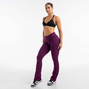High Demand Custom Purple OEM Women's Sets 2 Piece Set Women Fold Over <b>Flare</b> <b>Leggings</b> Super Comfy Soft And High Waist <b>Yoga</b> Set - Product Image 1