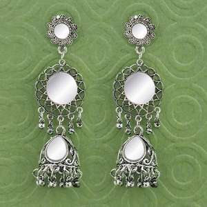 Tip Top Fashions Trendy Ethnic Argent Plaqué Miroir Jhumki Boucles D'oreilles Princesse Coupe Diamant Perle Cerceau Conception Laiton 1314793 - Product Image 1