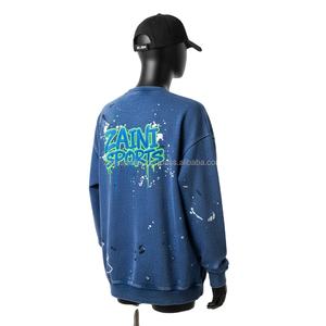 Sweat-shirt pour femme en coton molletonné bleu effet acide avec logo personnalisé imprimé à l'écran, élégant et respirant pour un usage quotidien - Product Image 5