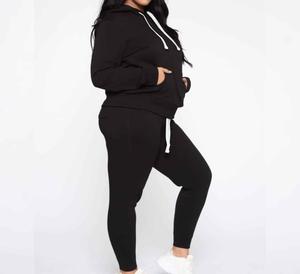 Survêtement personnalisable 100% coton en polyester coupe décontractée ensemble d'hiver de grande taille sweat à capuche surdimensionné couleur unie survêtement pour femmes - Product Image 5