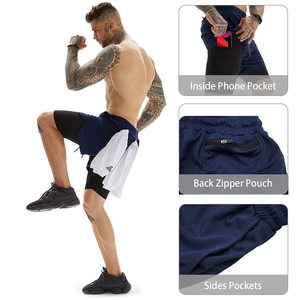 Pantalones cortos de malla 2 en 1, transpirables, personalizados, al por mayor, para correr, Fitness, entrenamiento atlético, gimnasio, pantalones cortos para hombre - Product Image 3