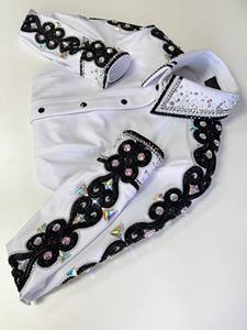 Handmade Cowgirl Western Show Shirt in White Printed on Stretch Taffeta <b>Fabric</b> for Equestrian Wear - Product Image 4