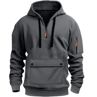Sweat-shirt à capuche oversize en polaire pour homme, demi-zip, épais, style streetwear, avec poche kangourou, décontracté, pour l'hiver, motif 3D