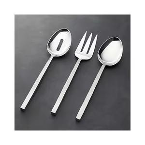 Ensemble de serveurs à salade en acier inoxydable de luxe plaqué argent, ensemble de couverts à manche carré, ensemble de couverts en acier inoxydable royal - Product Image 1