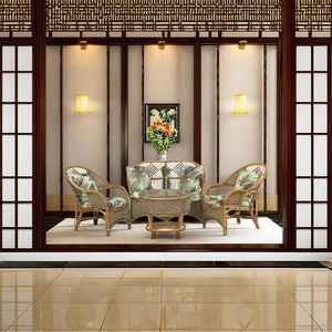 Elegante y Moderno Juego de Muebles Modulares para Sala de Estar COBANA SEAGRASS, Diseño Asiático Antiguo, Sofá y Sillón de Ratán, Elegantes y Cómodos - Product Image 2