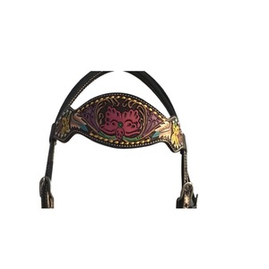 Juego de cuello de pecho de cabeza de cuero genuino pintado a mano, diseño de doble flecos, nuevo fabricante de establo de caballo directo - Product Image 3