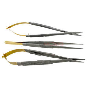 Ensemble manuel en acier inoxydable allemand de qualité supérieure 3 Micro ciseaux Castroviejo Porte-aiguille Micro pince droite Chirurgie générale - Product Image 3