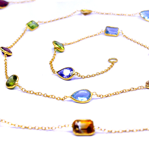 Vêtements de mariage en argent sterling 925 plaqué or à la mode multi pierre taillée dames portent un collier à longue chaîne - Product Image 3