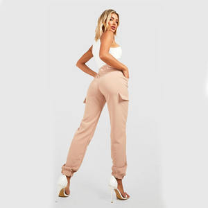 Femmes Tan plat avant Jogging pantalon taille élastique Streetwear tendance été basique haut Cargo poches peint en vrac quantité - Product Image 2