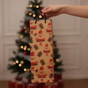 Wholesale Eco-friendly Handmade Coated Paper Customizable Red Wine Bottle <b>Bags</b> Gold Stamp Hand Length Handle for Christmas <b>Gift</b> - Product Image 2