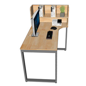 Modern Rubber Wood Computer <b>Table</b> with Iron Legs & Integrated Bookshelf Easy Assembly BD68097 - Product Image 4