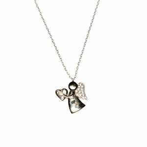 925 Sterling Silver Heart-Shaped Flying Angel Necklace with White Crystals 1.4cm Size Everyday Wear - Product Image 6