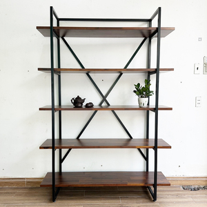 Estante Decorativo de 5 Niveles con Estructura de Hierro y Madera de Acacia KS68174, Tipo Vertical para Instalar en la Sala de Estar - Product Image 5