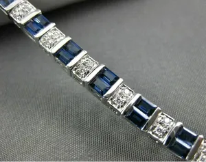 Bracelet tennis en argent 925 avec moissanite taille baguette 8 carats et saphir, 7 pouces, bracelets et joncs - Product Image 6